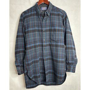 Vintage 1960s Pendleton Plaid Wool Shirt Mens M Blue Button Down Collar Board